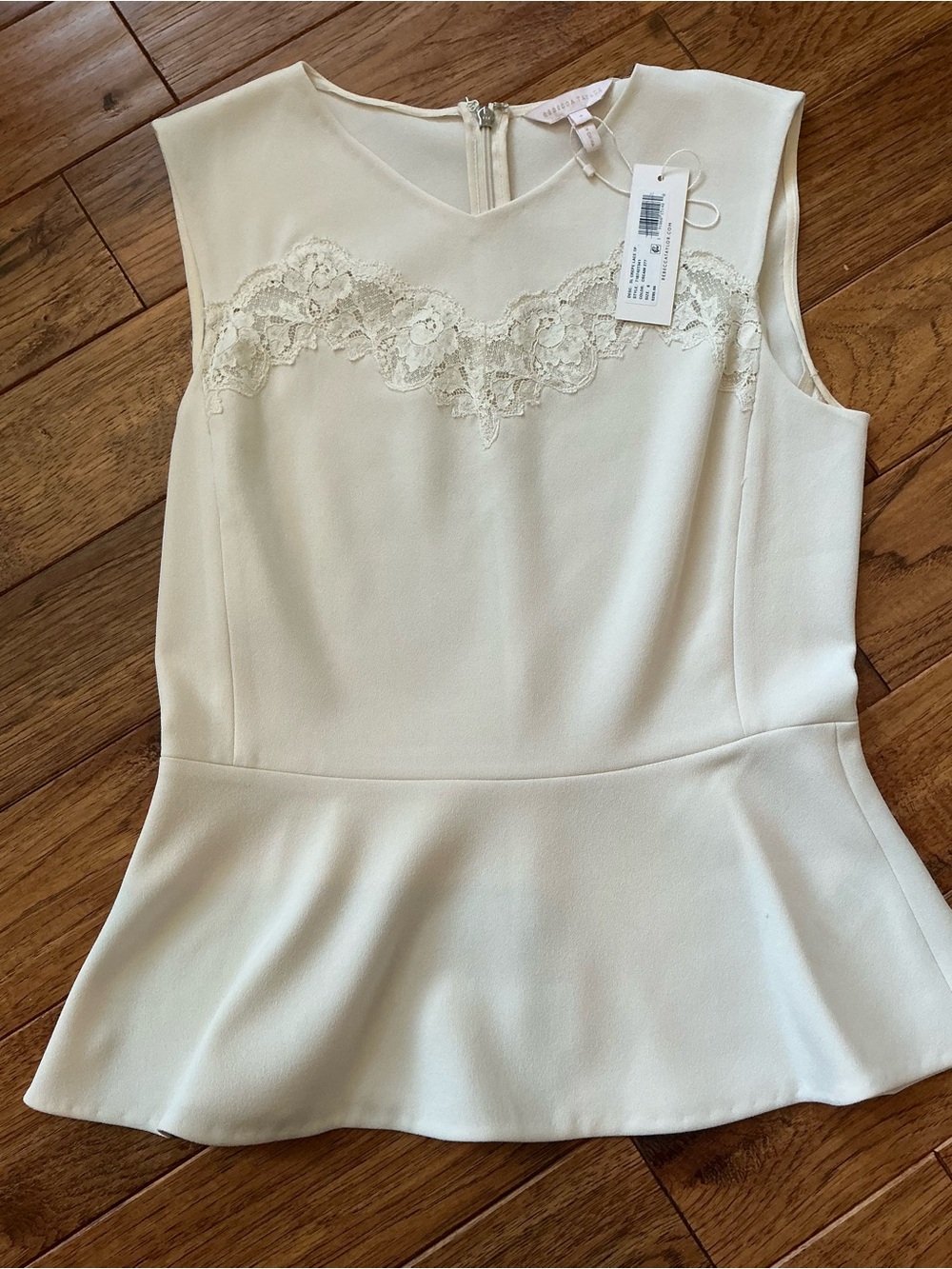 NWT Rebecca Taylor Cream Ivory Crepe Lace Top, Sleeveless, Lace Trim, size 6